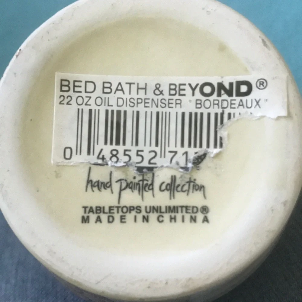 OIL DISPENSER BED BATH AND BEYOND “Bordeaux” vintage hand painted grapes 22 oz